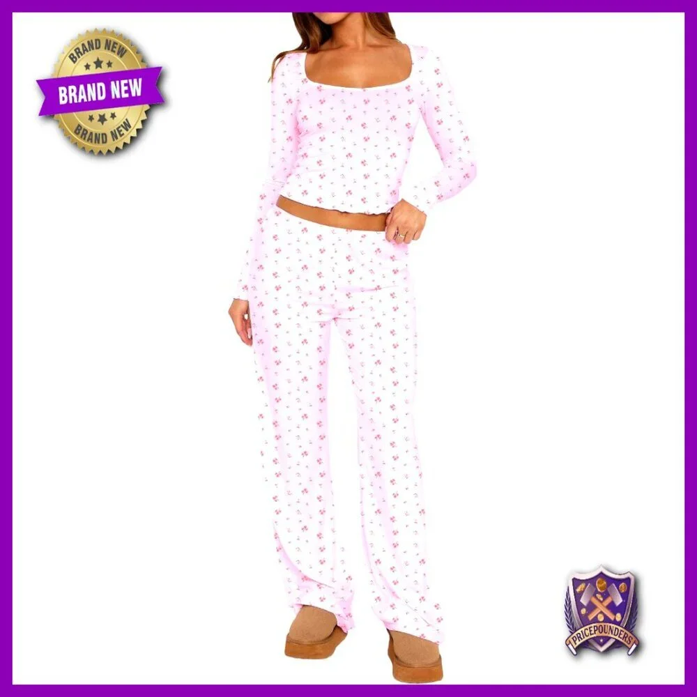 Women's Long Sleeve Pajama Set Polyester Blend Relaxed Fit Sleepwear